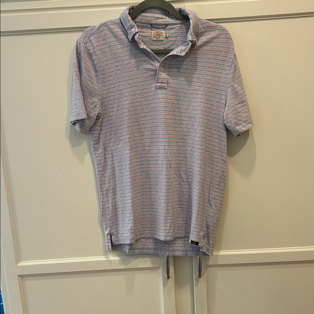 Faherty Blue and Red Striped Polo Shirt